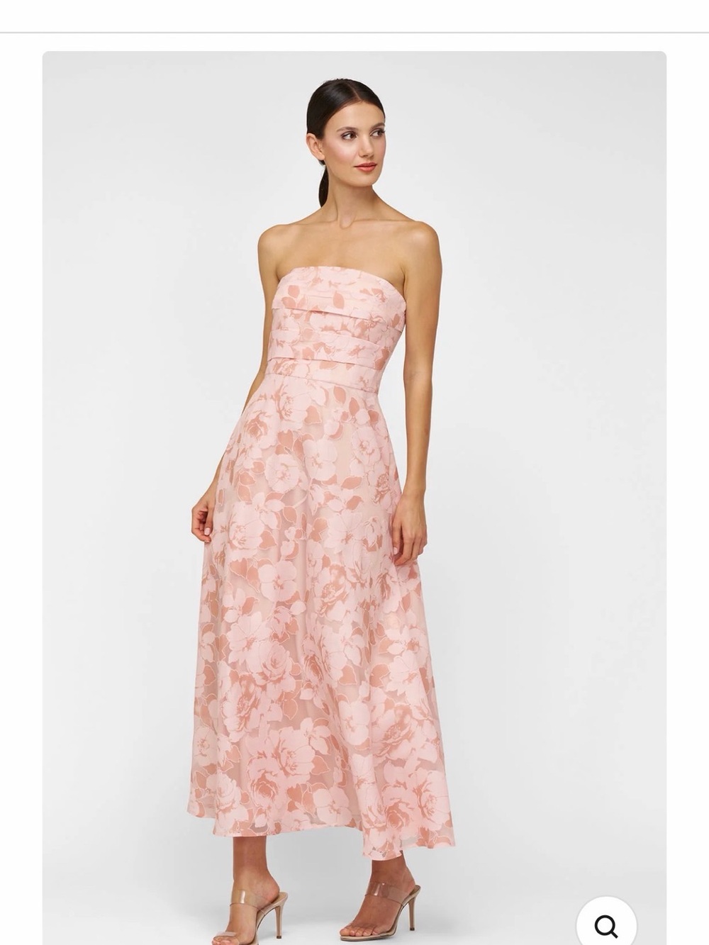 Kay Unger Strapless Blush Pink Floral Midi Dress